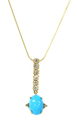 Lot 398 - A gold turquoise and diamond pendant and earring suite