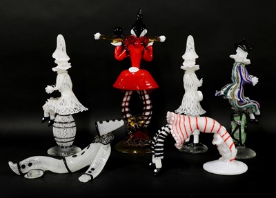 Lot 624 - Six Murano millefiori glass clown figures