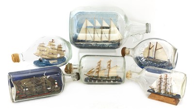 Lot 866 - A collection of six sailorwork ships in bottles