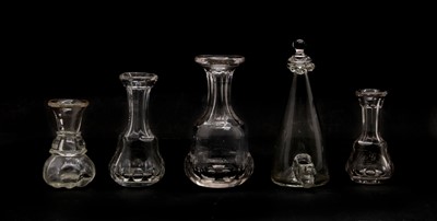 Lot 49 - Four 19th century Scottish glass whisky measures and a bird feeder with frilled top