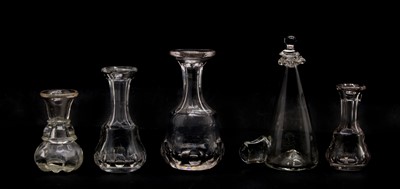 Lot 49 - Four 19th century Scottish glass whisky measures and a bird feeder with frilled top