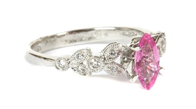 Lot 230 - An 18ct white gold pink sapphire and diamond ring
