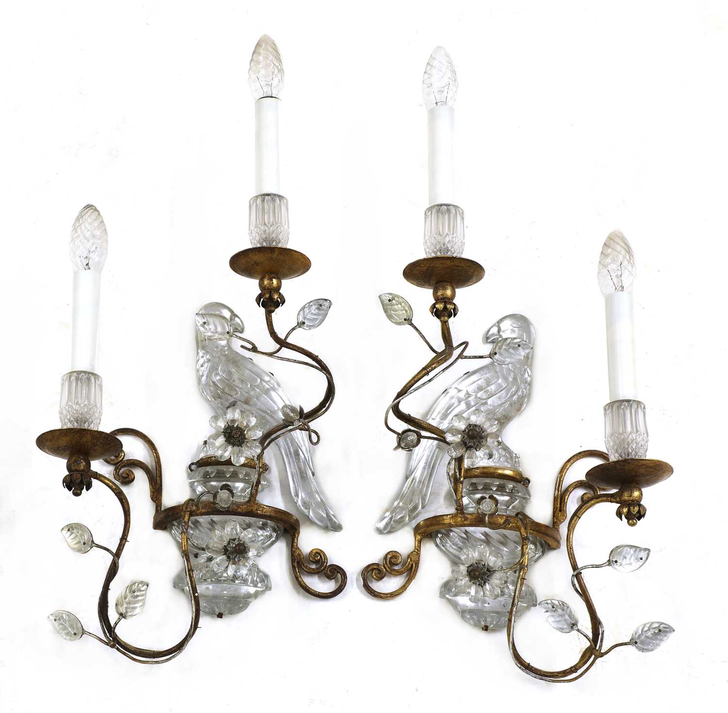 Lot 226 - A pair of French glass and gilt metal 'parrot' wall sconces