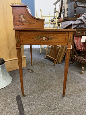 Lot 247 - An Edwardian Sheraton Revival painted satinwood and rosewood crossbanded bonheur du jour