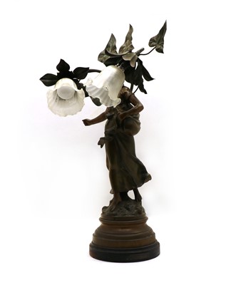 Lot 127 - A French painted spelter figural table lamp after Auguste Moreau