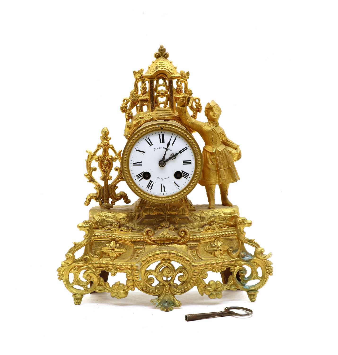 Lot 100 - A Continental gilt spelter mantel clock