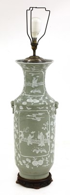 Lot 235 - A Chinese-style celadon glazed ceramic table lamp