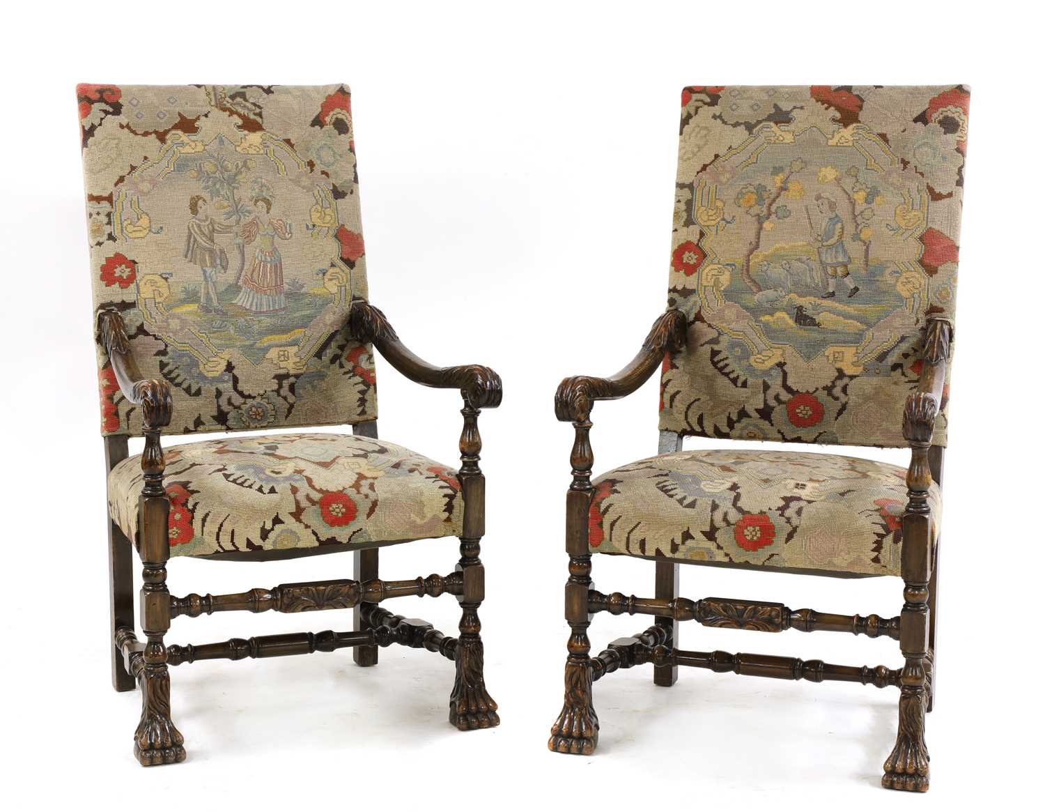 Lot 152 - A pair of Continental stained beech armchairs