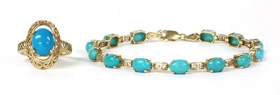 Lot 253 - A 9ct gold turquoise bracelet