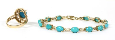 Lot 253 - A 9ct gold turquoise bracelet