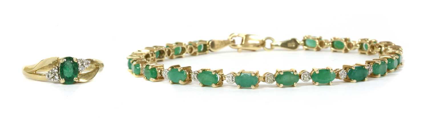 Lot 111 - A 9ct gold emerald and diamond bracelet