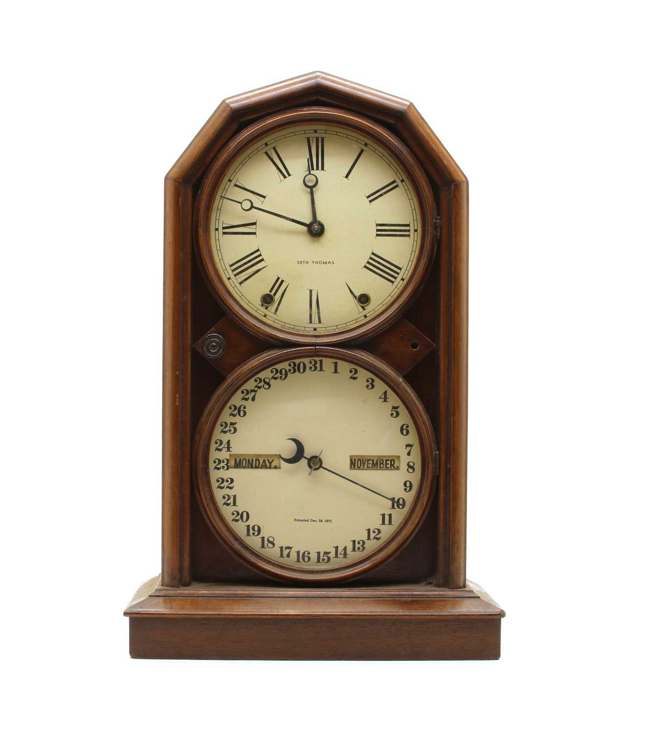 Lot 51 - An American walnut cased calendar clock
