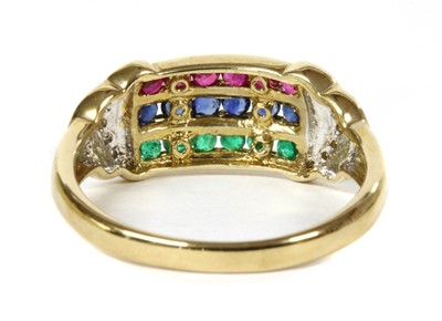 Lot 137 - A 9ct gold ruby, sapphire, emerald and diamond ring