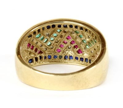 Lot 135 - A 9ct gold ruby, sapphire, emerald and diamond ring
