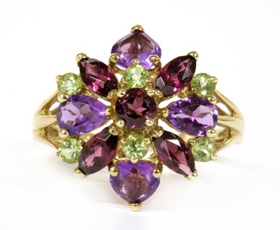 Lot 295 - A 9ct gold assorted gemstone cluster ring