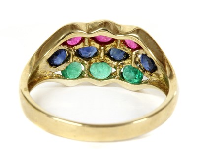 Lot 138 - A 9ct gold ruby, sapphire and emerald ring