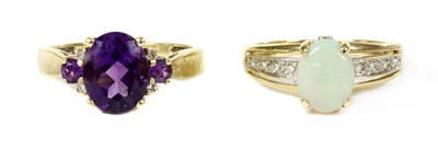 Lot 376 - A 9ct gold amethyst and diamond ring
