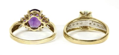 Lot 376 - A 9ct gold amethyst and diamond ring