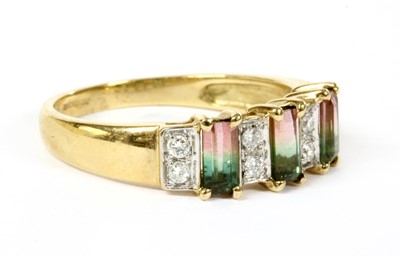 Lot 303 - A 9ct gold bi-colour 'watermelon' tourmaline and diamond ring