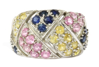 Lot 234 - A 9ct white gold varicoloured sapphire ring