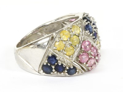 Lot 234 - A 9ct white gold varicoloured sapphire ring