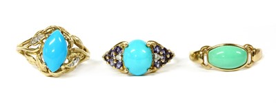 Lot 369 - A 9ct gold turquoise, tanzanite and diamond ring