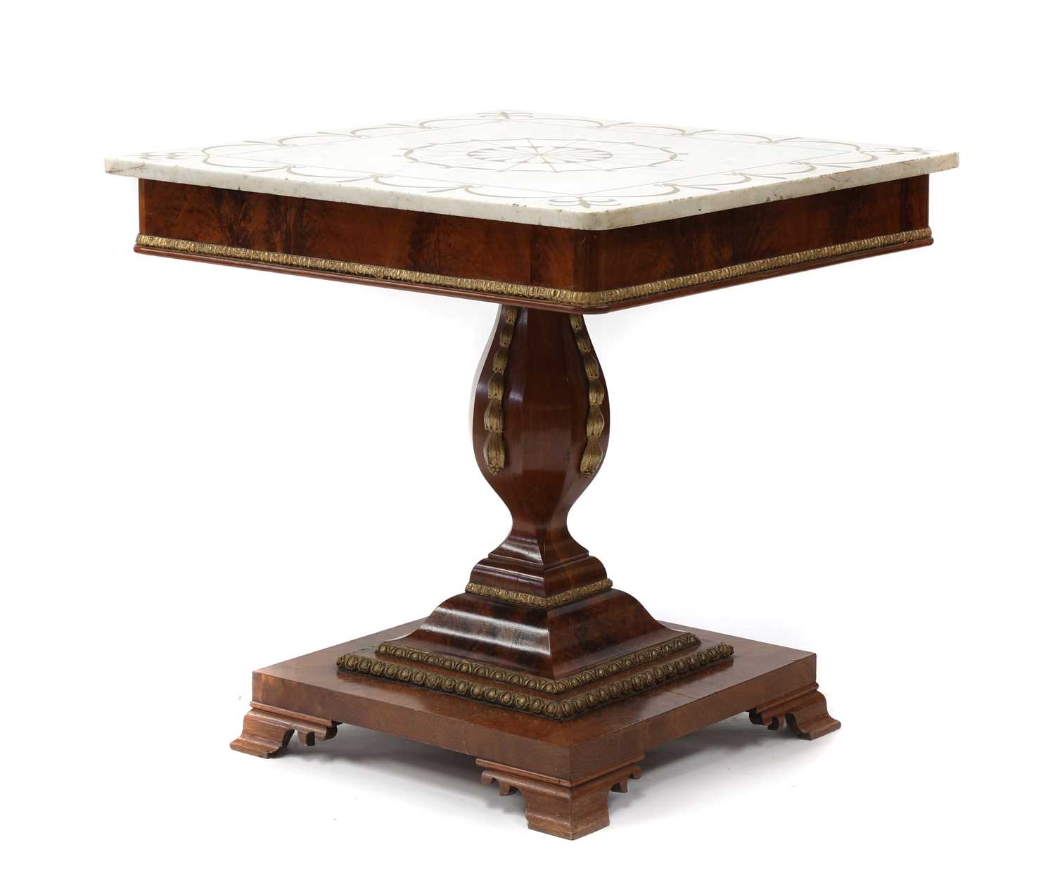 Lot 153 - A flame mahogany and parcel-gilt pedestal centre table