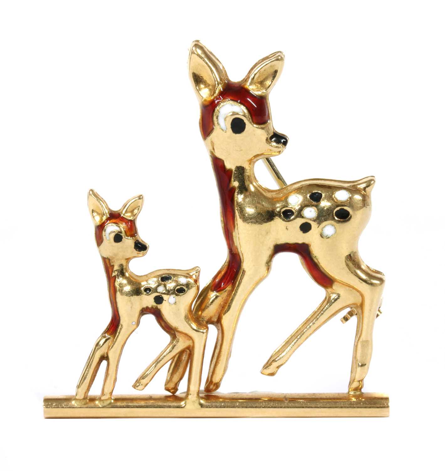 Lot 13 - An Italian gold and enamel deer and fawn brooch