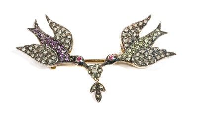 Lot 356 - A silver diamond and assorted gemstone dove brooch