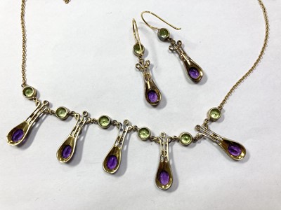 Lot 273 - A gold and silver, peridot, amethyst and diamond fringe necklace