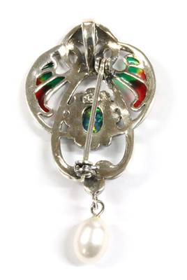 Lot 341 - A silver plique-à-jour enamel and assorted gemstone brooch/pendant