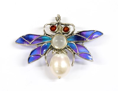 Lot 340 - A silver plique-à-jour enamel and assorted gemstone bee brooch/pendant