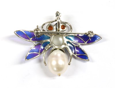 Lot 340 - A silver plique-à-jour enamel and assorted gemstone bee brooch/pendant