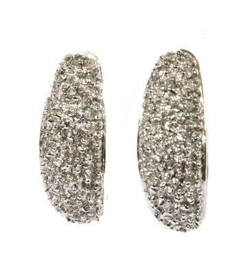 Lot 88 - A pair of 9ct white gold diamond set 'J' hoop earrings