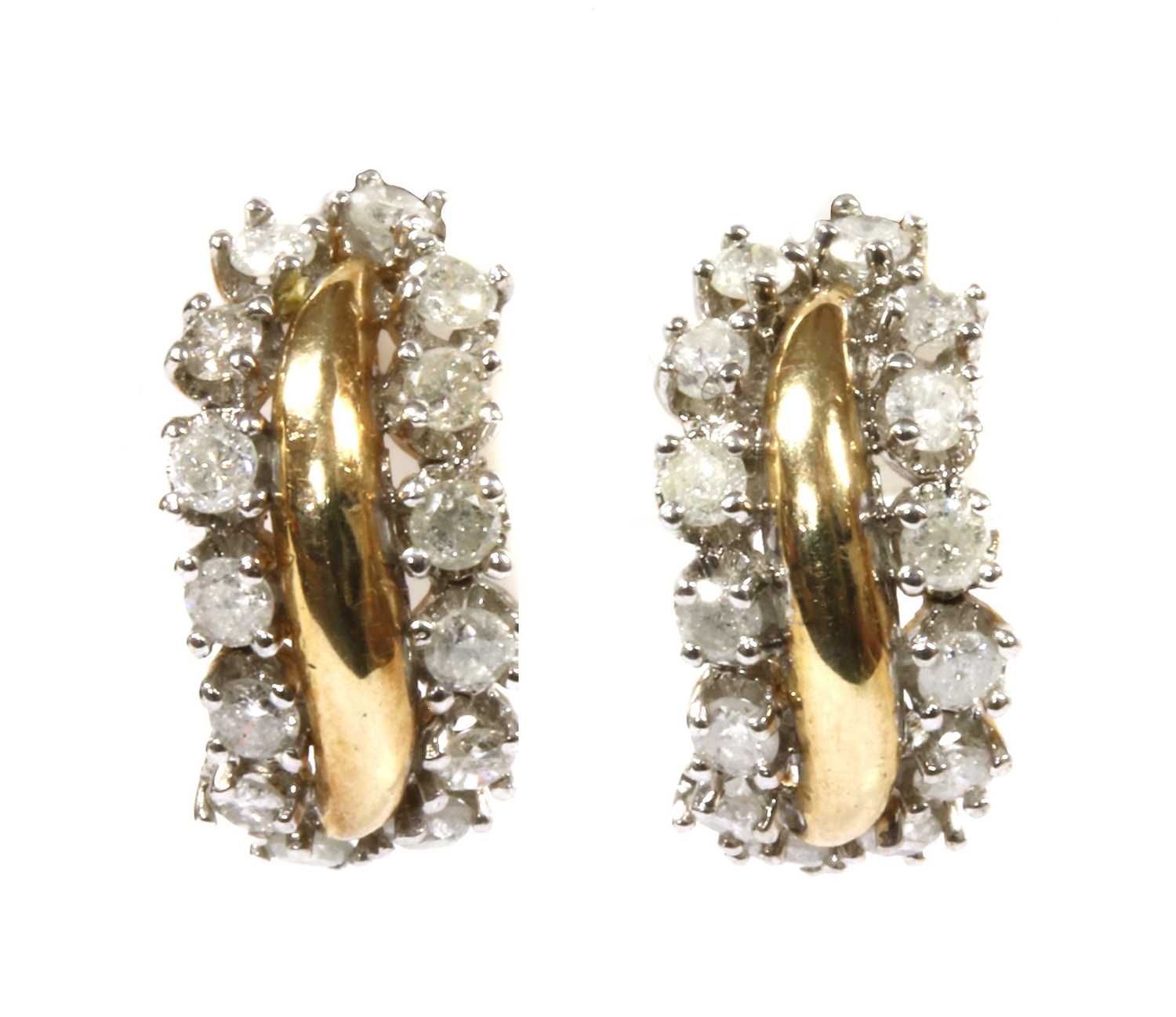 Lot 177 - A pair of 9ct gold diamond set half hoop earrings