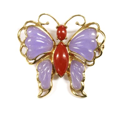 Lot 357 - A 14ct gold jade butterfly brooch