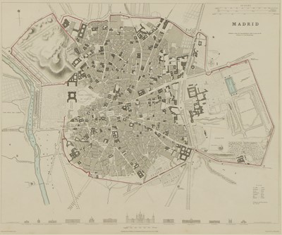 Lot 886 - Set of five old maps of Lisbon, Madrid, Athens, Geneva and Copenhagen