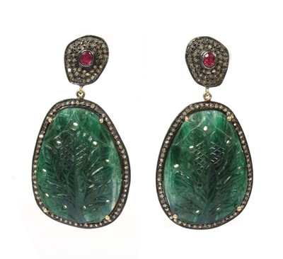 Lot 313 - A pair of silver gilt diamond and assorted gemstone drop earrings