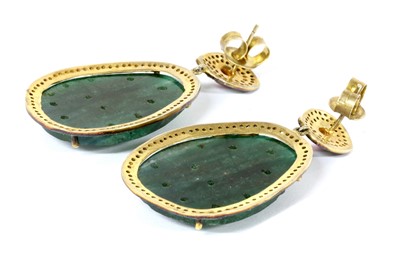 Lot 313 - A pair of silver gilt diamond and assorted gemstone drop earrings