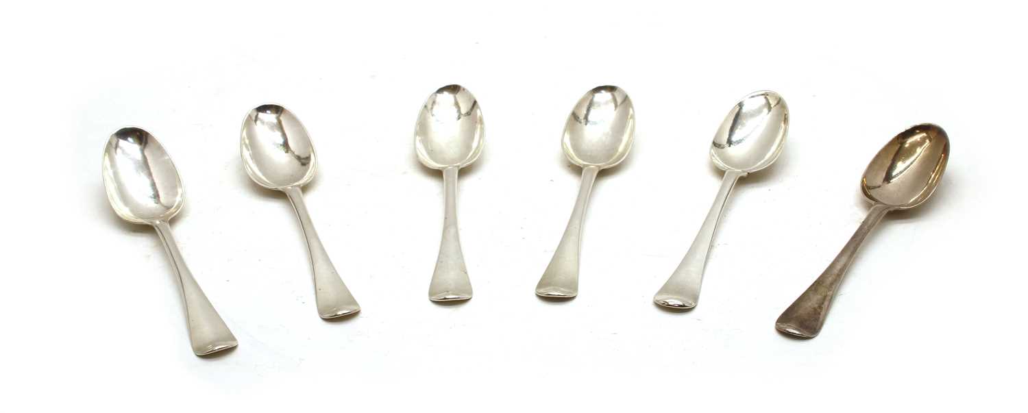 Lot 1 - A set of five George I silver rat-tail back spoons