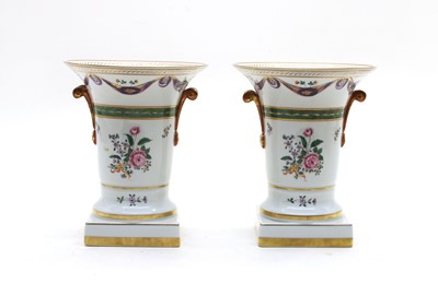 Lot 136a - A pair of Portuguese Vidal Arte porcelain vases