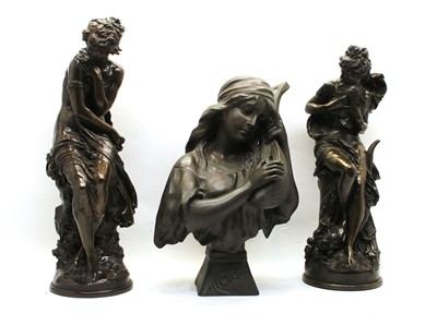 Lot 155 - Six modern resin statues and a mantel clock