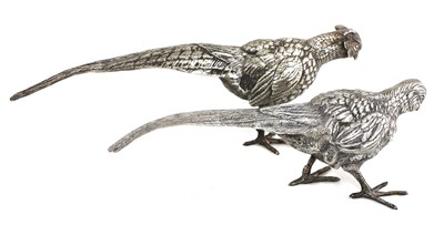 Lot 832 - A pair of large Continental silver pheasants