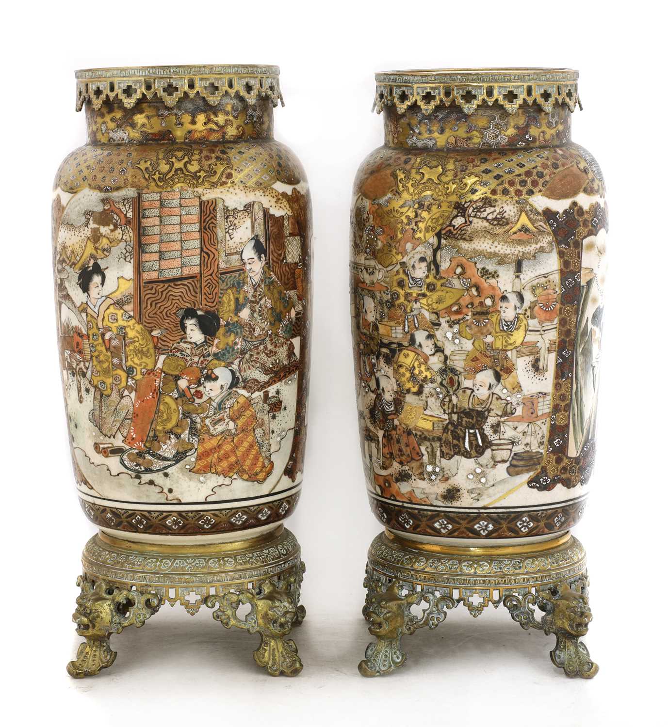 Lot 26 - A pair of large Satsuma and gilt-metal mounted vases