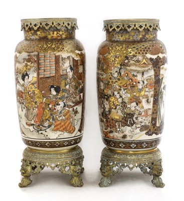 Lot 26 - A pair of large Satsuma and gilt-metal mounted vases