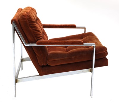 Lot 613 - A chrome and ginger upholstered armchair