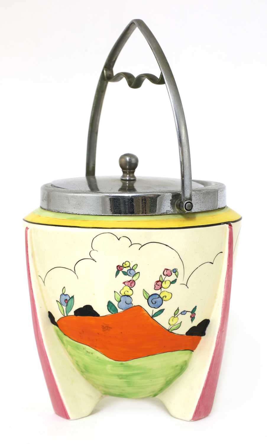 Lot 98 - A Clarice Cliff 'Applique Idyll' biscuit barrel and cover