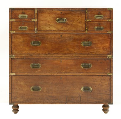 Lot 953 - A mahogany and brass bound campaign chest