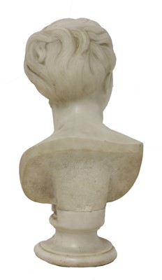 Lot 2 - A white marble bust of a smiling young girl