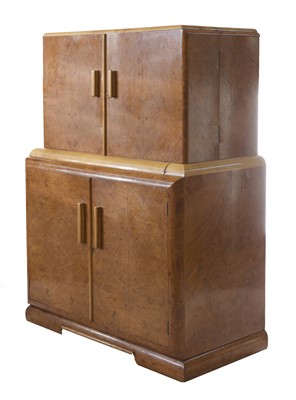 Lot 118 - An Art Deco burr walnut and maple cocktail cabinet